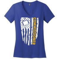 Fantasy Football Commissioner Distressed USA American Flag Women's V-Neck T-Shirt