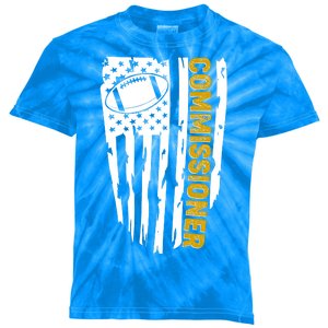 Fantasy Football Commissioner Distressed USA American Flag Kids Tie-Dye T-Shirt