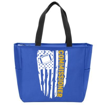 Fantasy Football Commissioner Distressed USA American Flag Zip Tote Bag