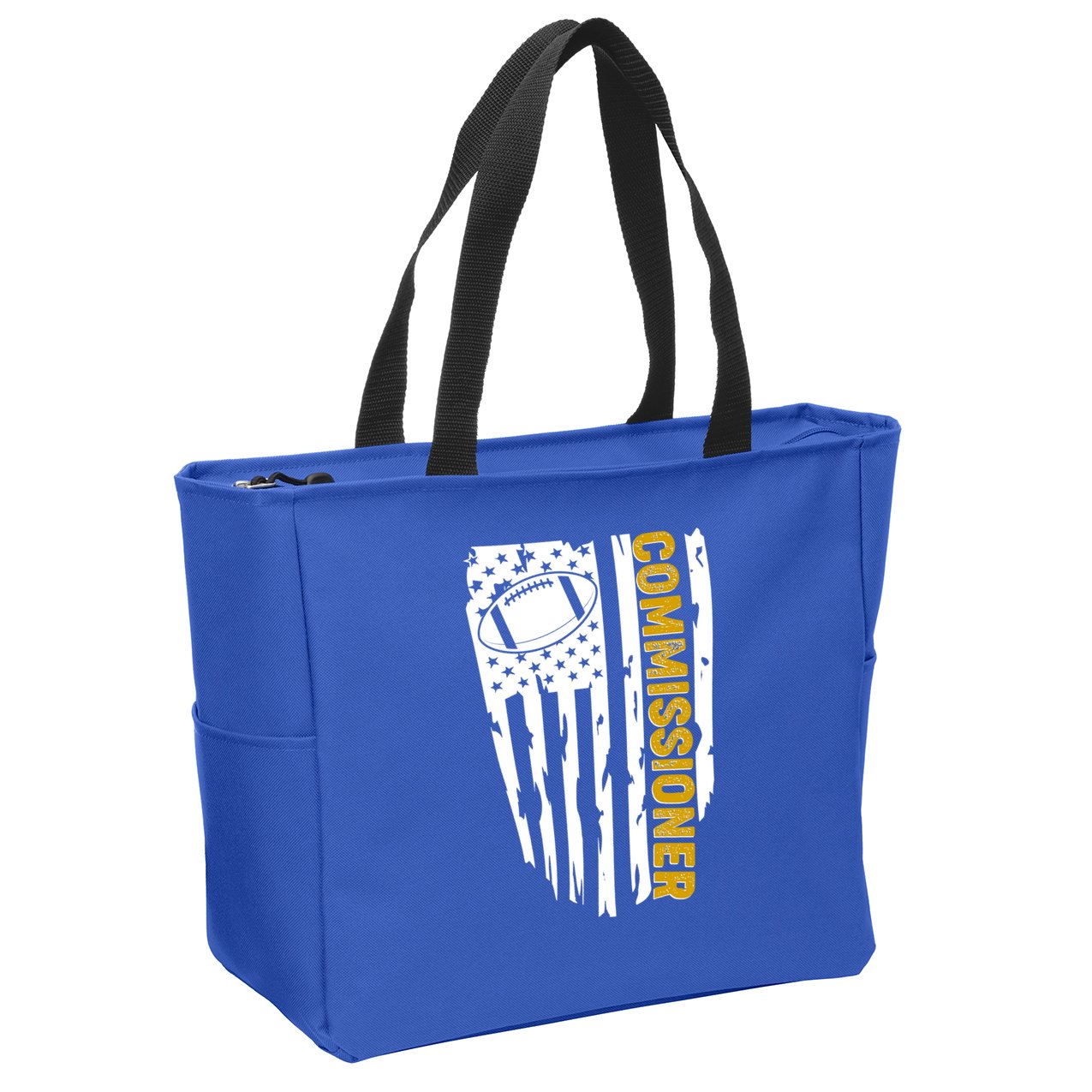 Fantasy Football Commissioner Distressed USA American Flag Zip Tote Bag