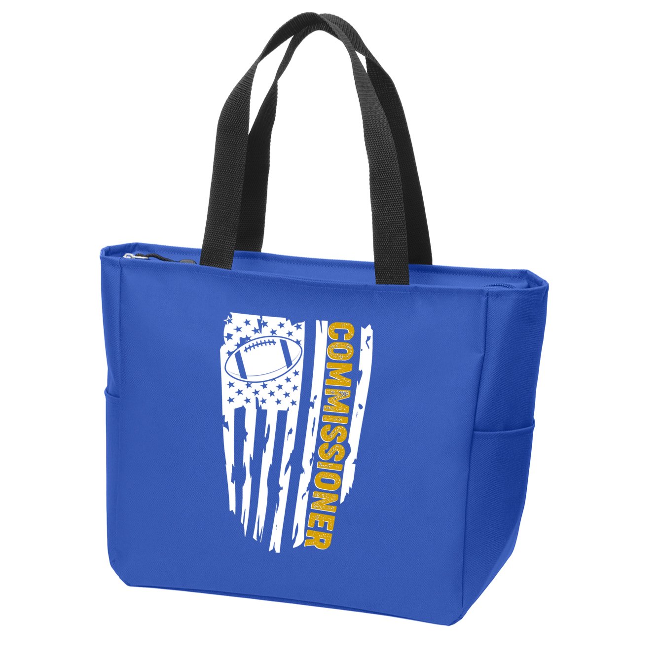 Fantasy Football Commissioner Distressed USA American Flag Zip Tote Bag