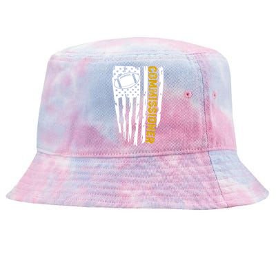 Fantasy Football Commissioner Distressed USA American Flag Tie-Dyed Bucket Hat