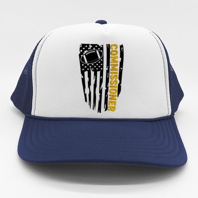 Fantasy Football Commissioner Distressed USA American Flag Trucker Hat