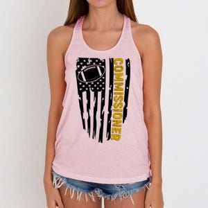 Fantasy Football Commissioner Distressed USA American Flag Women's Knotted Racerback Tank