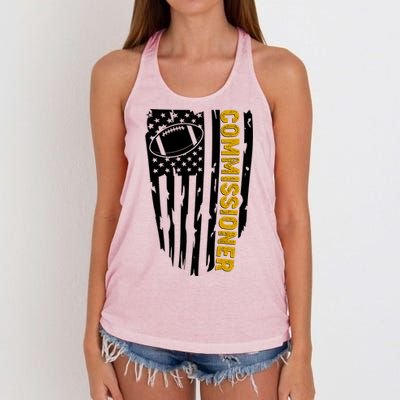 Fantasy Football Commissioner Distressed USA American Flag Women's Knotted Racerback Tank