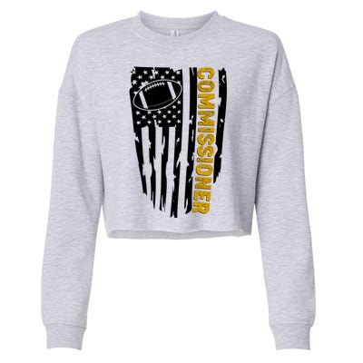 Fantasy Football Commissioner Distressed USA American Flag Cropped Pullover Crew