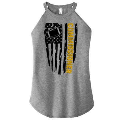 Fantasy Football Commissioner Distressed USA American Flag Women's Perfect Tri Rocker Tank