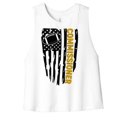 Fantasy Football Commissioner Distressed USA American Flag Women's Racerback Cropped Tank