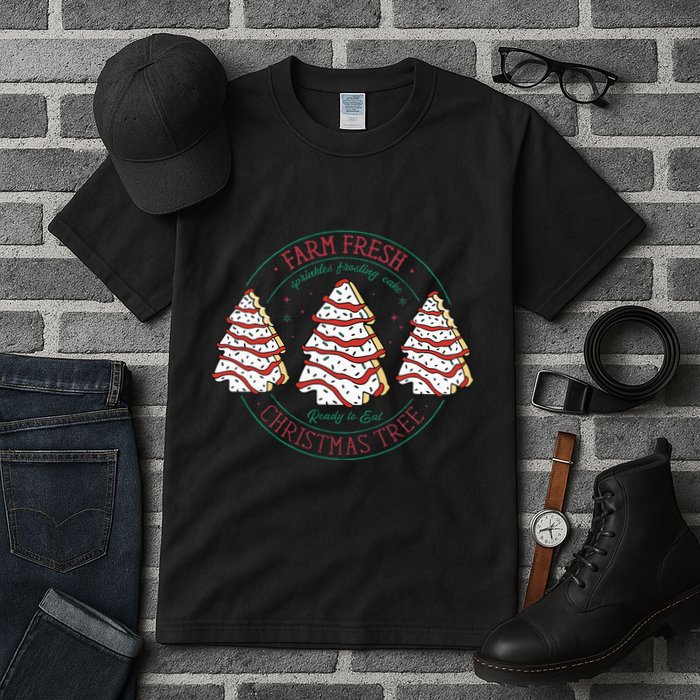 Farm Fresh Christmas Tree Frosting Frosted Cake Debbie Tall T-Shirt