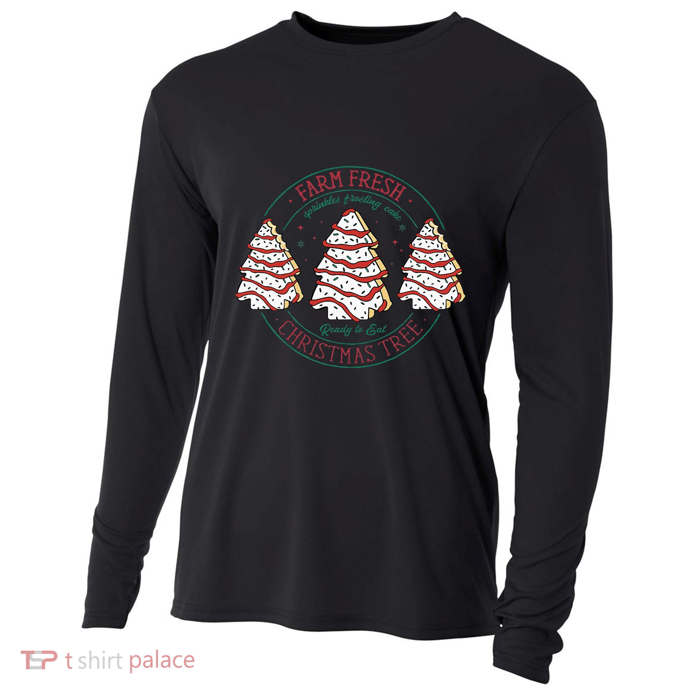 Farm Fresh Christmas Tree Frosting Frosted Cake Debbie Cooling Performance Long Sleeve Crew