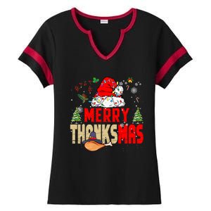 Funny Family Christmas Merry Thanksmas Cute Xmas Holiday Ladies Halftime Notch Neck Tee