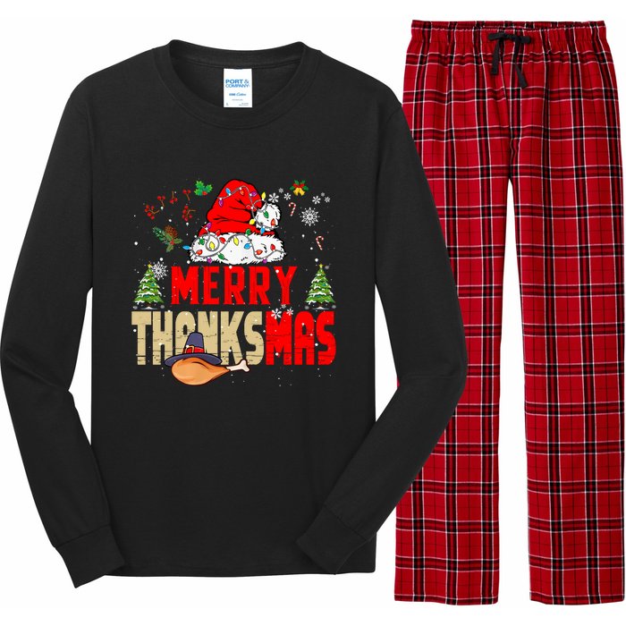 Funny Family Christmas Merry Thanksmas Cute Xmas Holiday Long Sleeve Pajama Set