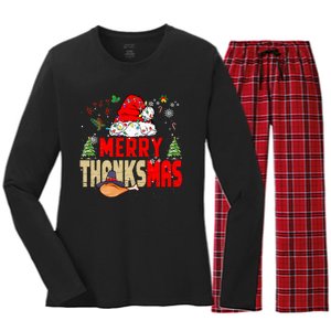 Funny Family Christmas Merry Thanksmas Cute Xmas Holiday Women's Long Sleeve Flannel Pajama Set 