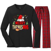 Funny Family Christmas Merry Thanksmas Cute Xmas Holiday Women's Long Sleeve Flannel Pajama Set 