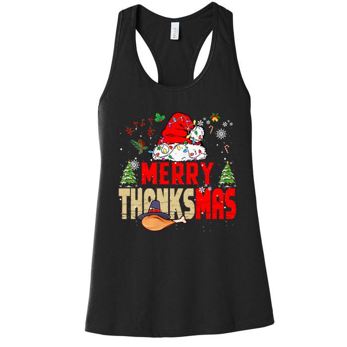 Funny Family Christmas Merry Thanksmas Cute Xmas Holiday Women's Racerback Tank