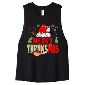 Funny Family Christmas Merry Thanksmas Cute Xmas Holiday Women's Racerback Cropped Tank