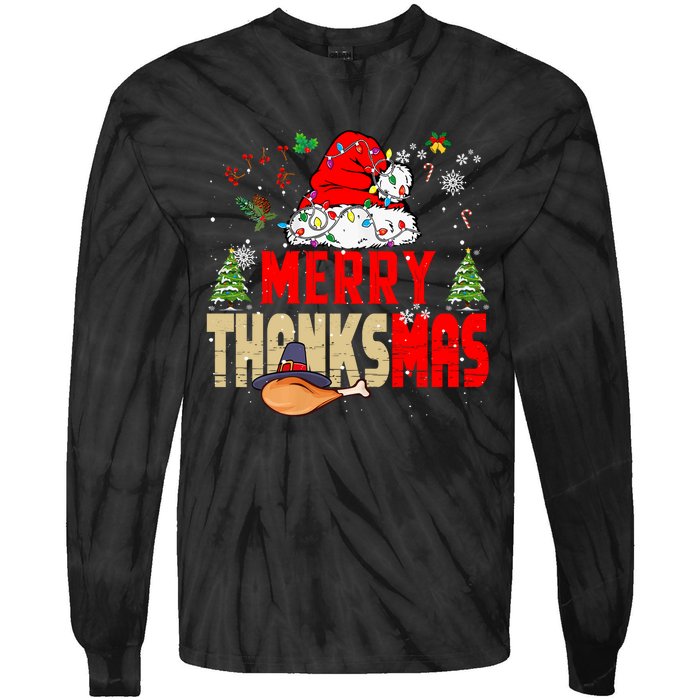 Funny Family Christmas Merry Thanksmas Cute Xmas Holiday Tie-Dye Long Sleeve Shirt