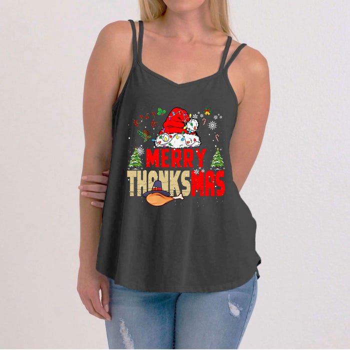 Funny Family Christmas Merry Thanksmas Cute Xmas Holiday Women's Strappy Tank