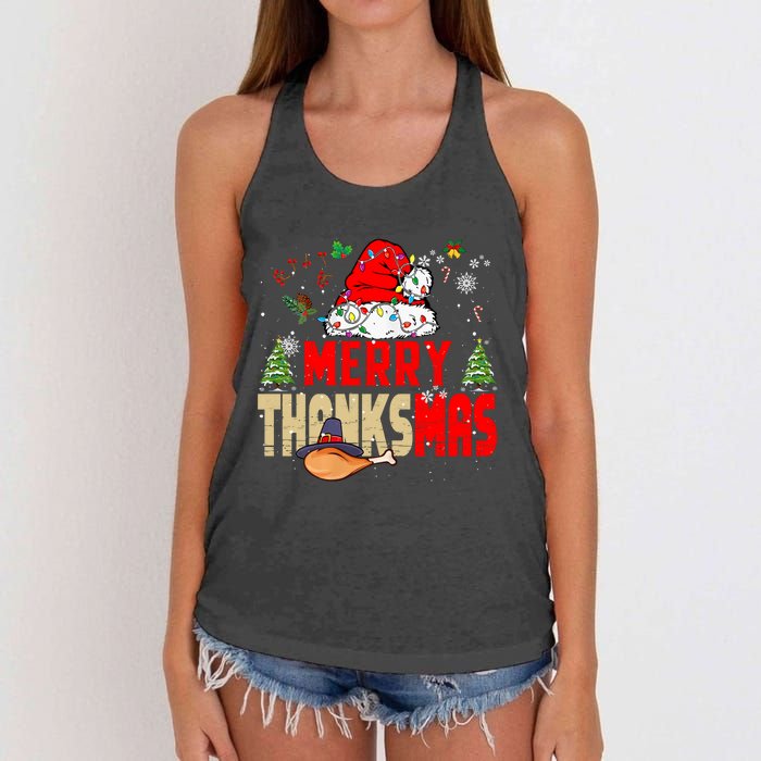 Funny Family Christmas Merry Thanksmas Cute Xmas Holiday Women's Knotted Racerback Tank