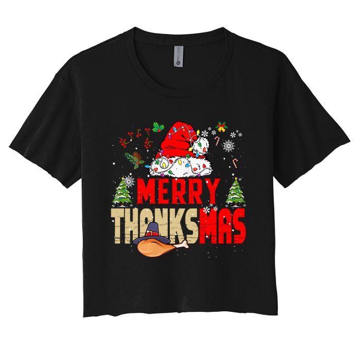 Funny Family Christmas Merry Thanksmas Cute Xmas Holiday Women's Crop Top Tee