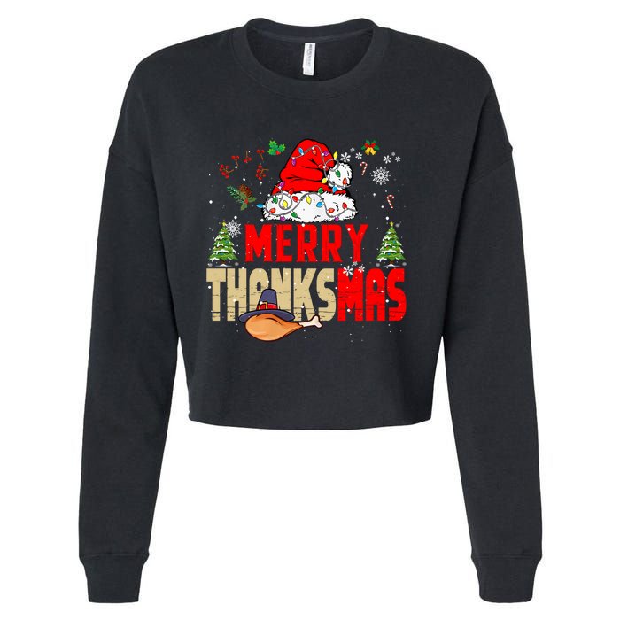 Funny Family Christmas Merry Thanksmas Cute Xmas Holiday Cropped Pullover Crew