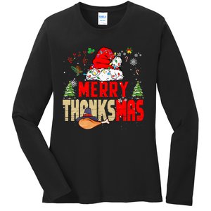 Funny Family Christmas Merry Thanksmas Cute Xmas Holiday Ladies Long Sleeve Shirt