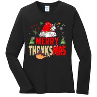 Funny Family Christmas Merry Thanksmas Cute Xmas Holiday Ladies Long Sleeve Shirt