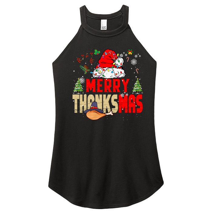 Funny Family Christmas Merry Thanksmas Cute Xmas Holiday Women's Perfect Tri Rocker Tank