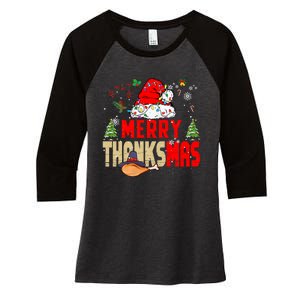 Funny Family Christmas Merry Thanksmas Cute Xmas Holiday Women's Tri-Blend 3/4-Sleeve Raglan Shirt