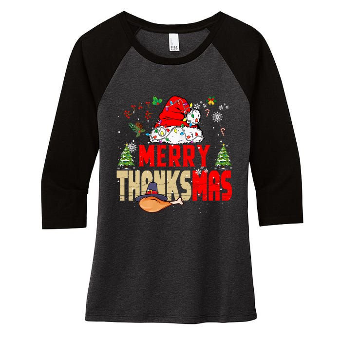 Funny Family Christmas Merry Thanksmas Cute Xmas Holiday Women's Tri-Blend 3/4-Sleeve Raglan Shirt