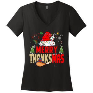 Funny Family Christmas Merry Thanksmas Cute Xmas Holiday Women's V-Neck T-Shirt