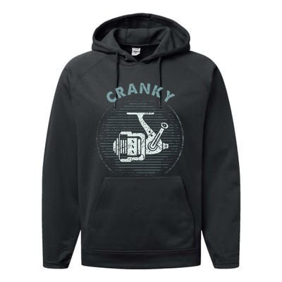 Funny Fishing Cranky Fishing Reel Performance Fleece Hoodie