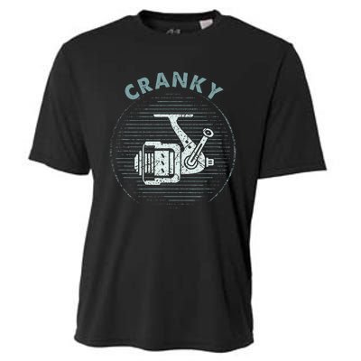 Funny Fishing Cranky Fishing Reel Cooling Performance Crew T-Shirt