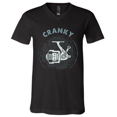 Funny Fishing Cranky Fishing Reel V-Neck T-Shirt