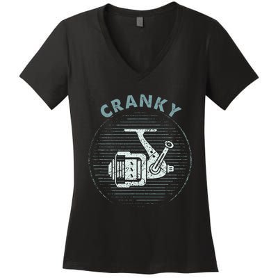 Funny Fishing Cranky Fishing Reel Women's V-Neck T-Shirt