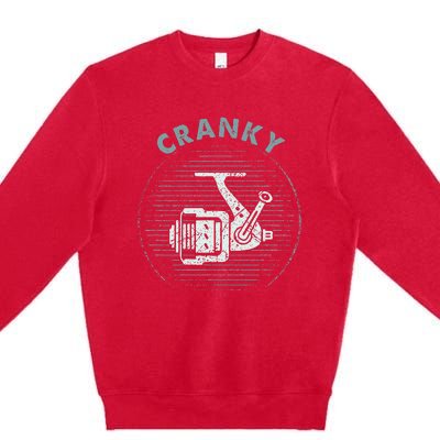 Funny Fishing Cranky Fishing Reel Premium Crewneck Sweatshirt