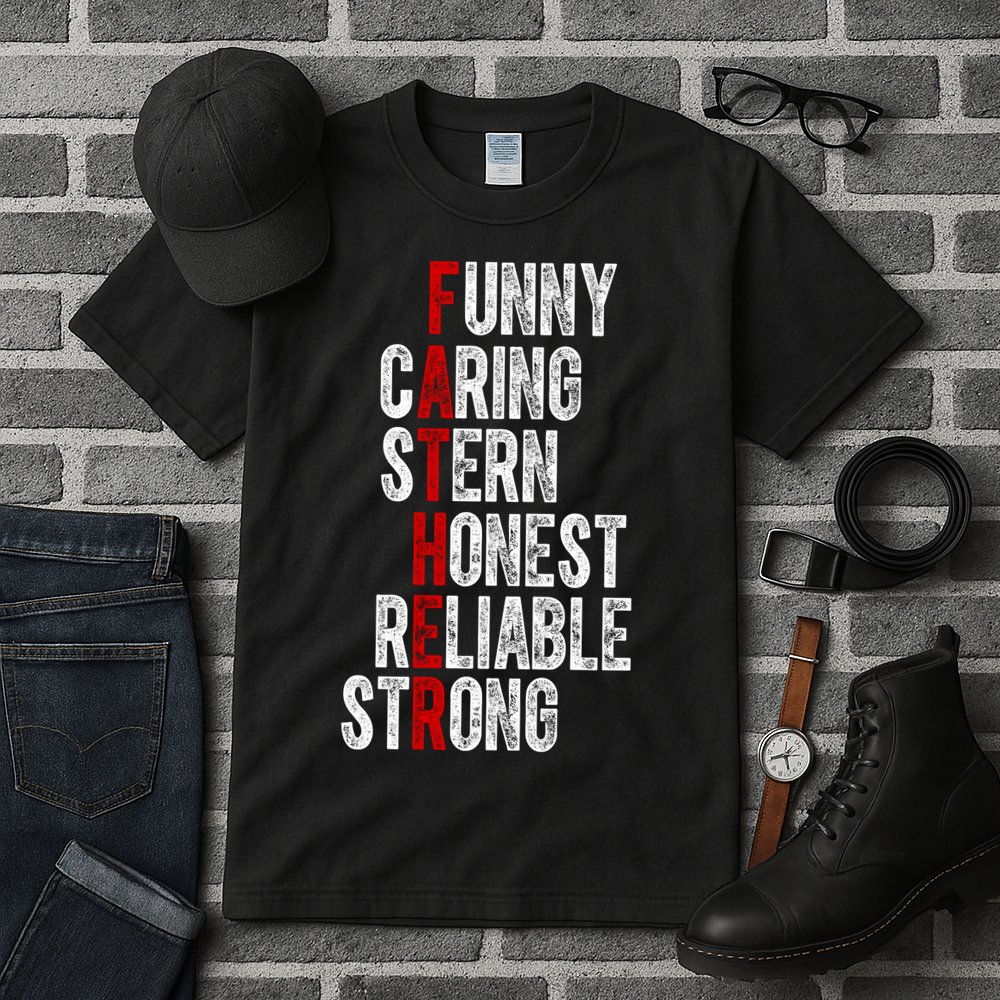 Fathers Funny Caring Stern Honest Reliable Strong Tall T-Shirt