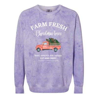 Farm Fresh Christmas Trees Old Red Truck Xmas Trees Sign Funny Gift Colorblast Crewneck Sweatshirt