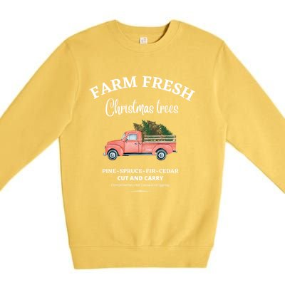 Farm Fresh Christmas Trees Old Red Truck Xmas Trees Sign Funny Gift Premium Crewneck Sweatshirt