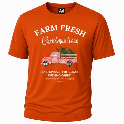 Farm Fresh Christmas Trees Old Red Truck Xmas Trees Sign Funny Gift Cooling Performance Crew T-Shirt