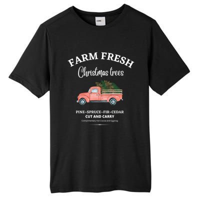 Farm Fresh Christmas Trees Old Red Truck Xmas Trees Sign Funny Gift Tall Fusion ChromaSoft Performance T-Shirt