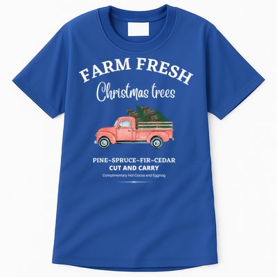 Farm Fresh Christmas Trees Old Red Truck Xmas Trees Sign Funny Gift Tall T-Shirt