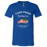 Farm Fresh Christmas Trees Old Red Truck Xmas Trees Sign Funny Gift V-Neck T-Shirt