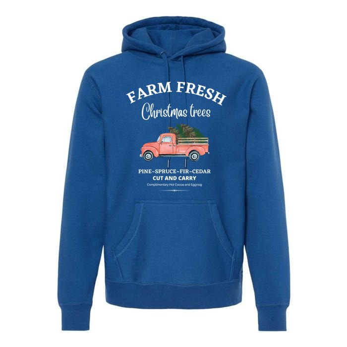 Farm Fresh Christmas Trees Old Red Truck Xmas Trees Sign Funny Gift Premium Hoodie