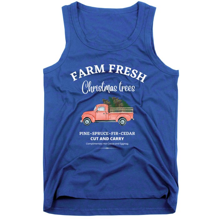 Farm Fresh Christmas Trees Old Red Truck Xmas Trees Sign Funny Gift Tank Top