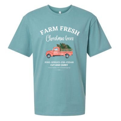 Farm Fresh Christmas Trees Old Red Truck Xmas Trees Sign Funny Gift Sueded Cloud Jersey T-Shirt