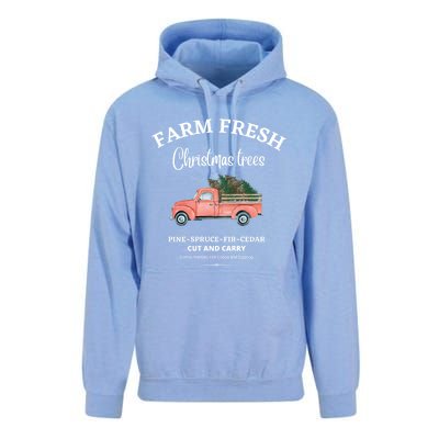 Farm Fresh Christmas Trees Old Red Truck Xmas Trees Sign Funny Gift Unisex Surf Hoodie