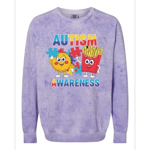 Funny Food Chicken Nugget And French Fries Autism Awarenes Colorblast Crewneck Sweatshirt