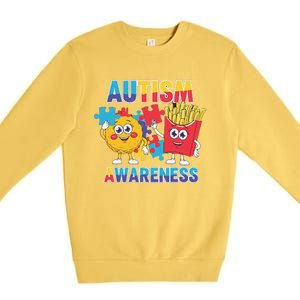 Funny Food Chicken Nugget And French Fries Autism Awarenes Premium Crewneck Sweatshirt