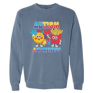 Funny Food Chicken Nugget And French Fries Autism Awarenes Garment-Dyed Sweatshirt